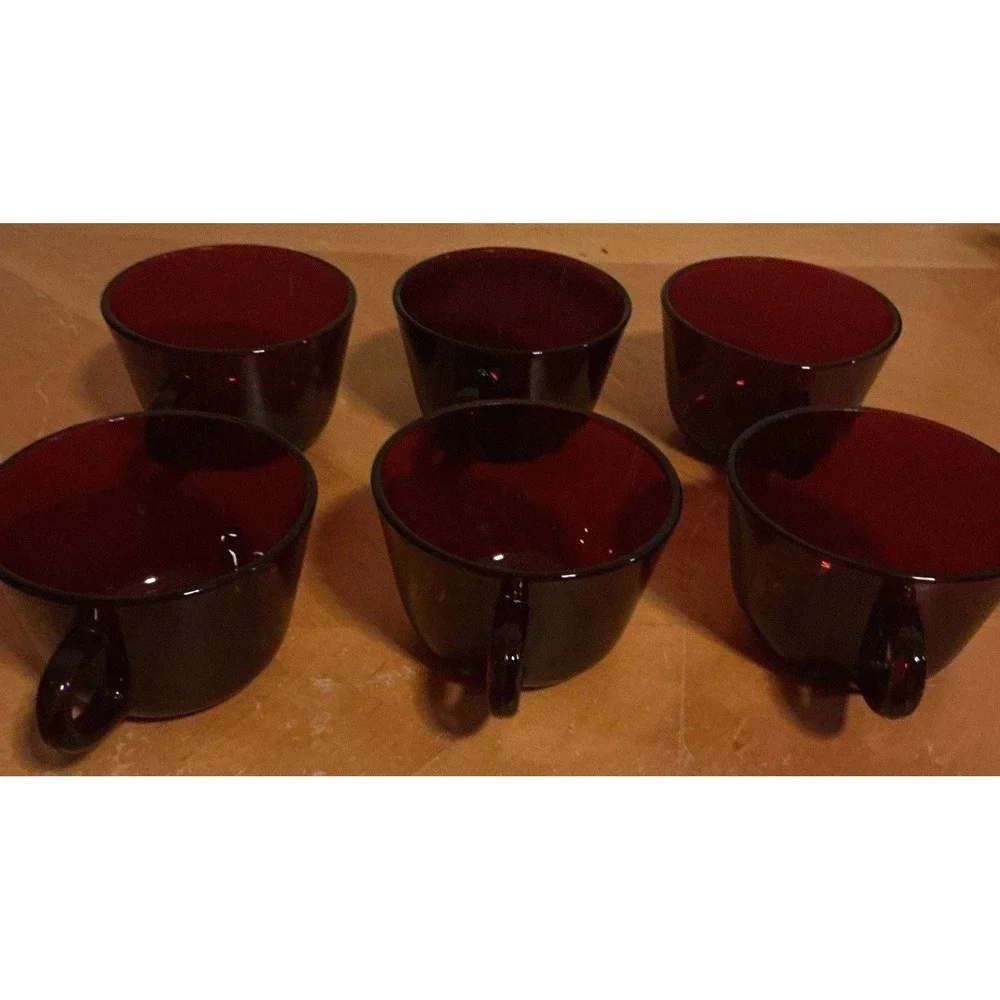 Set of 6 Depression Ruby‎ Red Anchor Hocking Glass Coffee/Tea Cups
